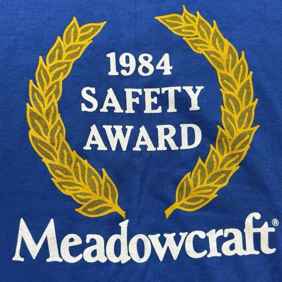 Vintage 1984 Meadowcraft Safety Award‎ T-Shirt Blue L HEF-T Single Stitch USA